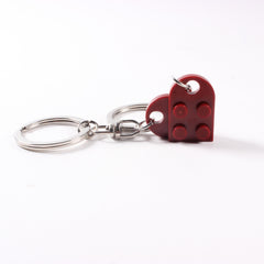 2pcs Wine Red Love Heart Building Block Keychains for Couples Friendship