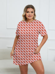 Geometric Print Round Neck Short Sleeve Dress