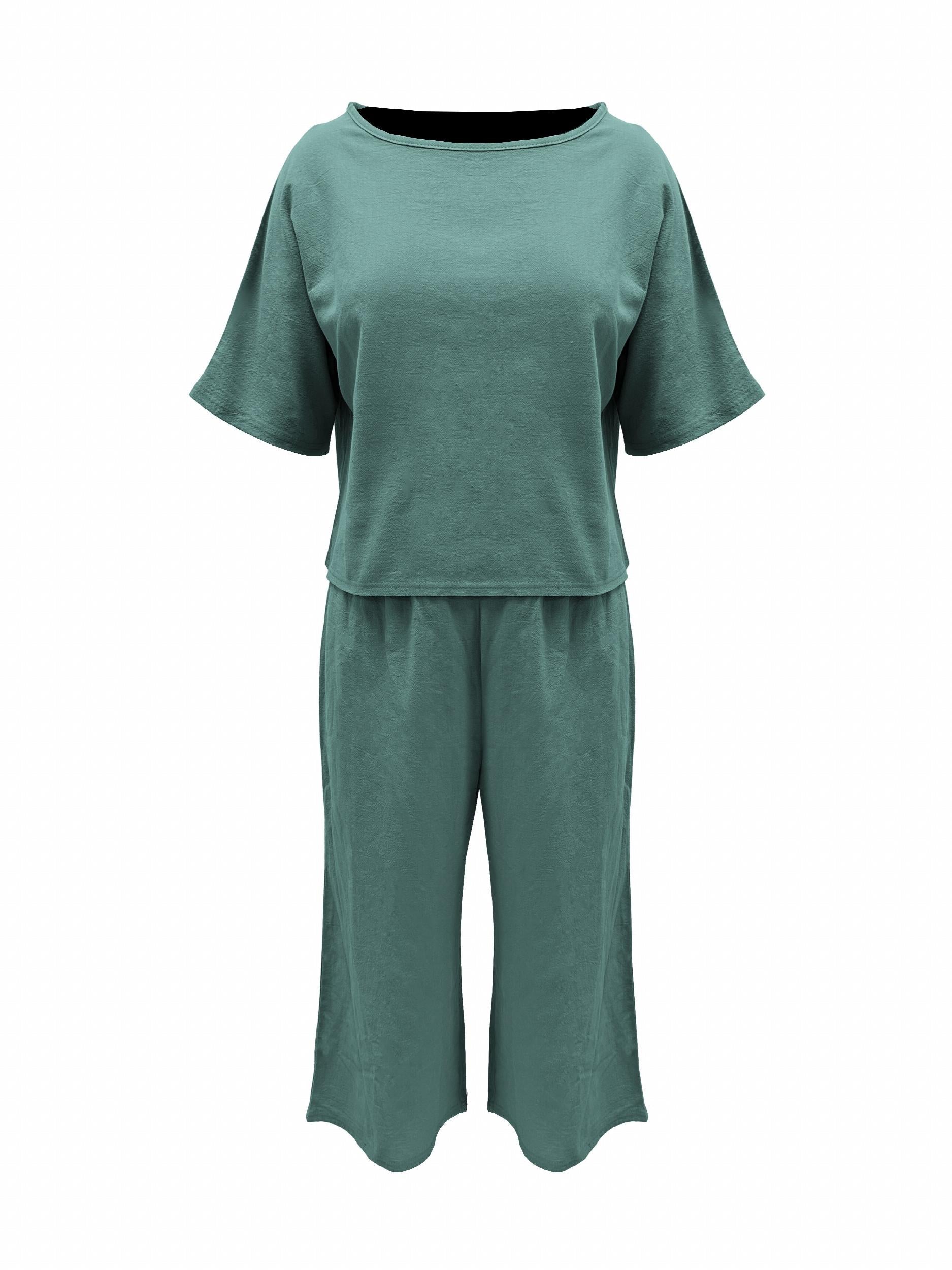 Two piece Set Crew Neck Short Sleeve T shirt & Wide Leg Pants