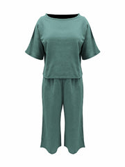 Two piece Set Crew Neck Short Sleeve T shirt & Wide Leg Pants