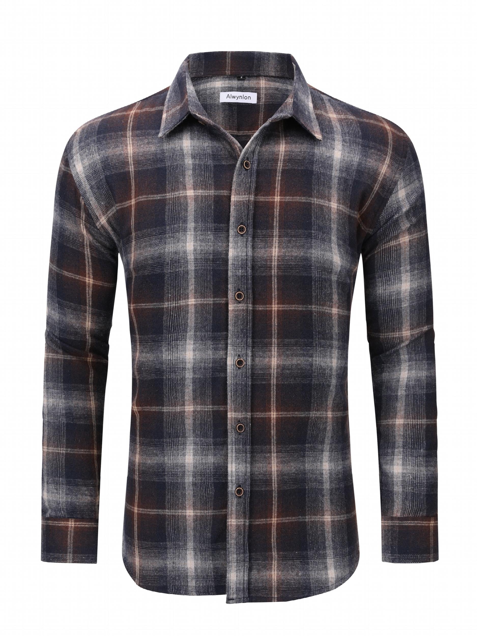 Plaid Pattern Print Men's Casual Button Up Long Sleeve Shirt