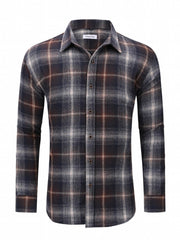 Plaid Pattern Print Men's Casual Button Up Long Sleeve Shirt