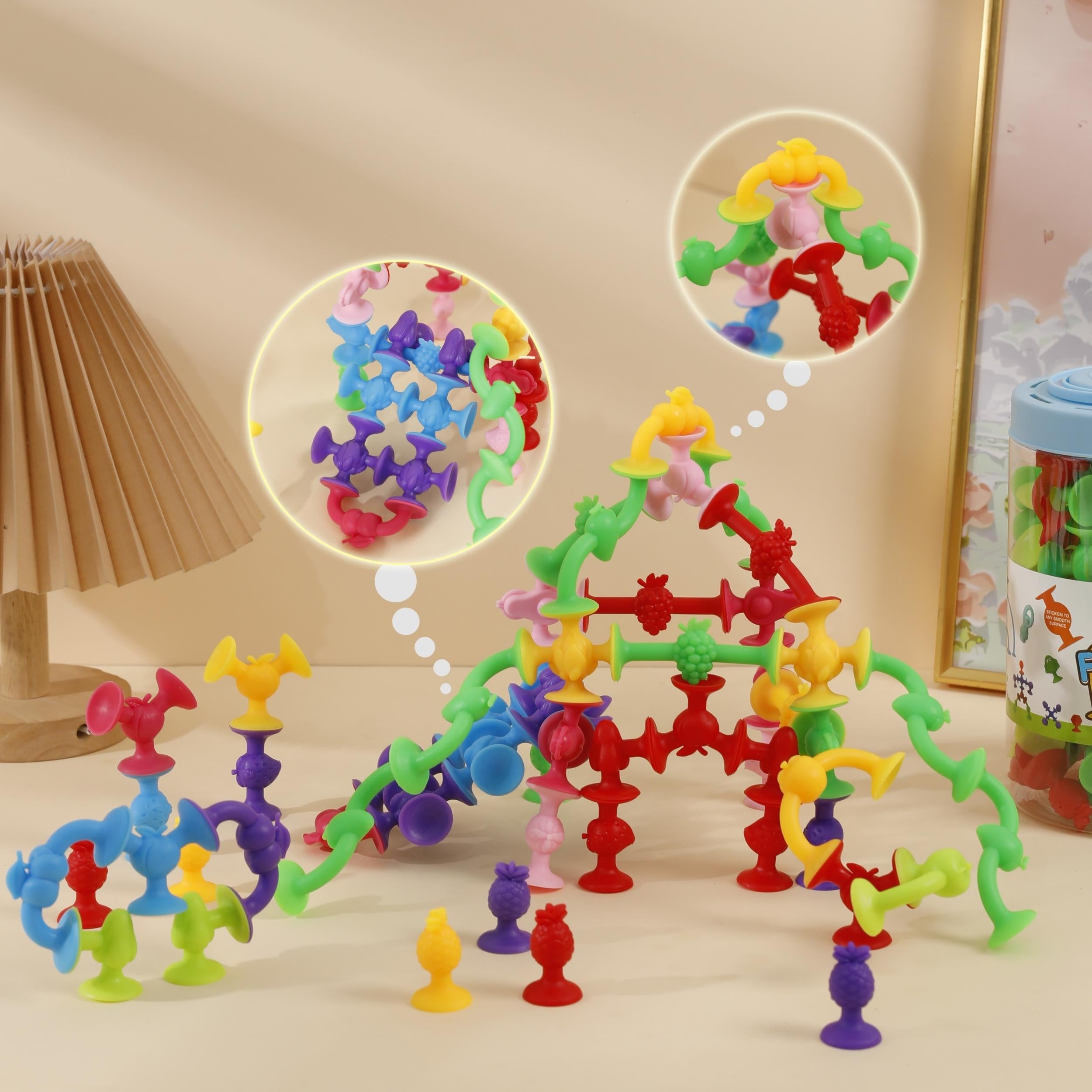 Fruit Suction Cup Fidget Pop Toys Soft Building Blocks Set