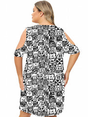 Cartoon Print Cold Shoulder Tee Sleep Dress