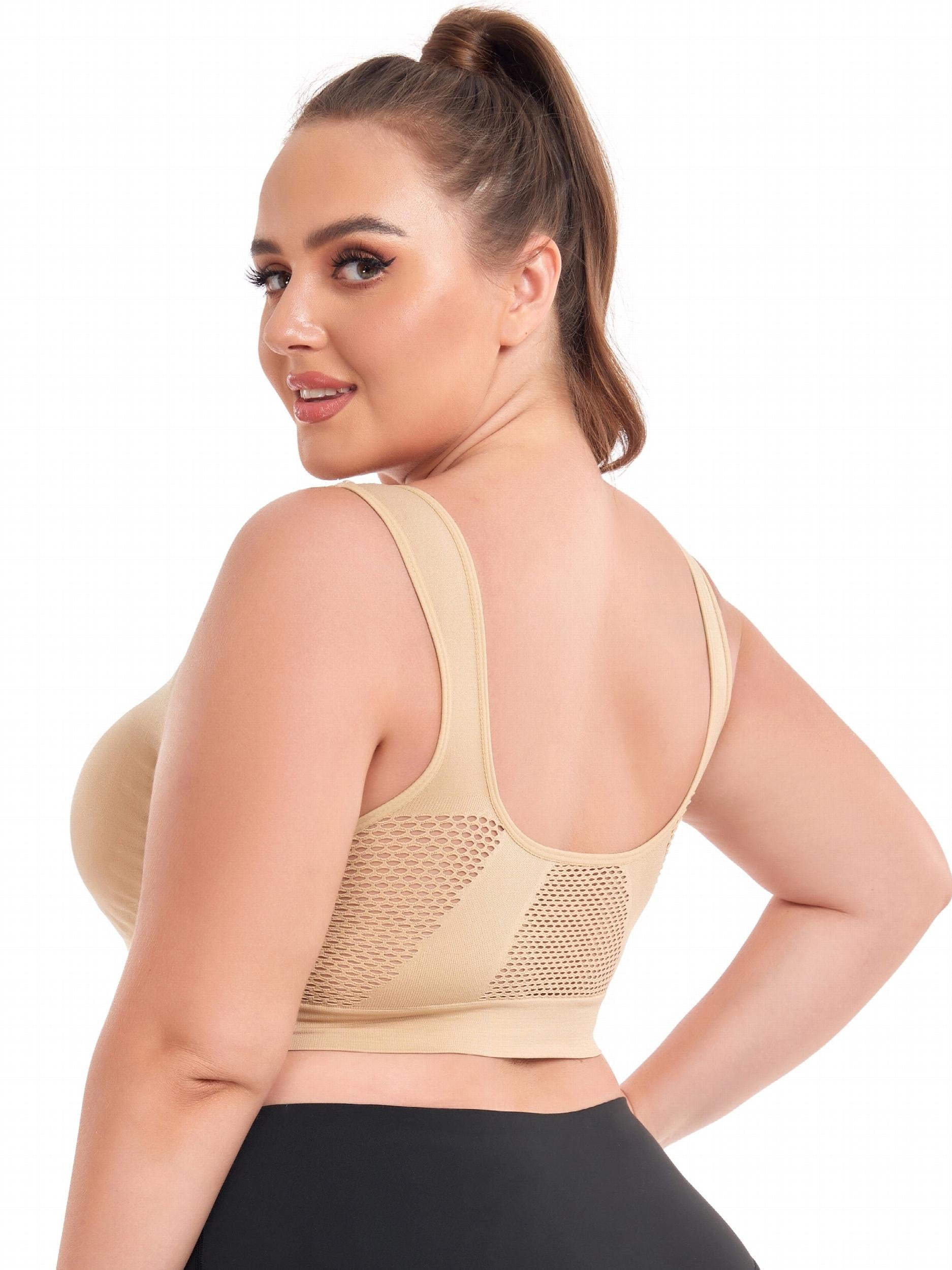 Breathable Eyelet Solid Push Up Non Underwire Sports Bra Women's Plus
