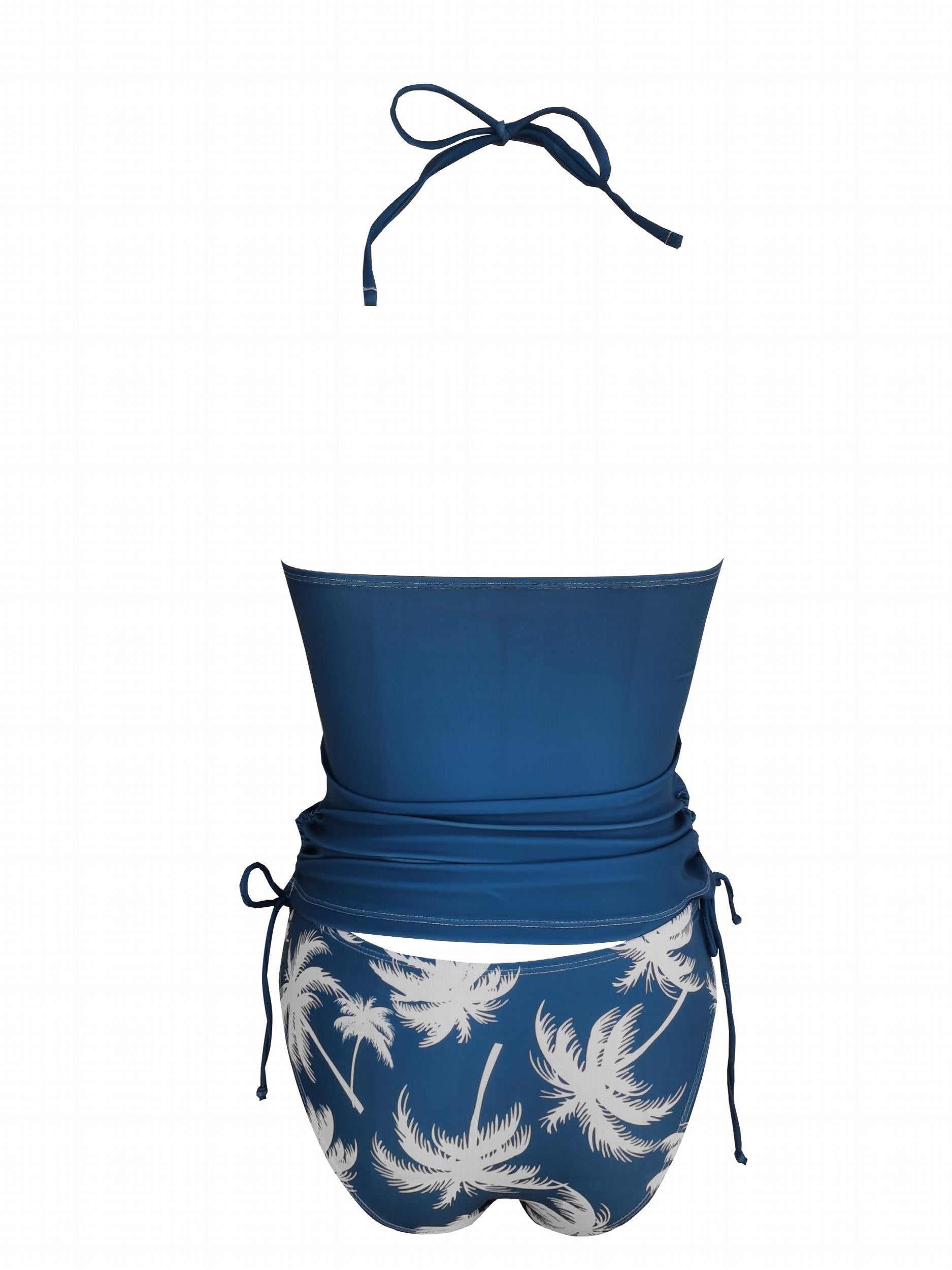 Coconut Tree Print Halter 2 Piece Set Tankini Swimsuit