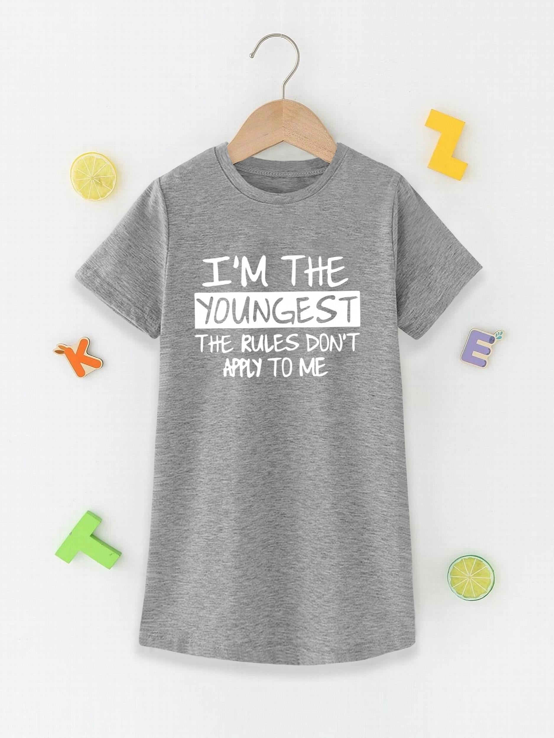Girls Short Sleeve I'M THE YOUNGEST Casual T Shirt Dress