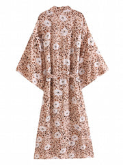 Leopard Print Cover Up Shirt V Neck Loose Fit With Waistband Beachwear