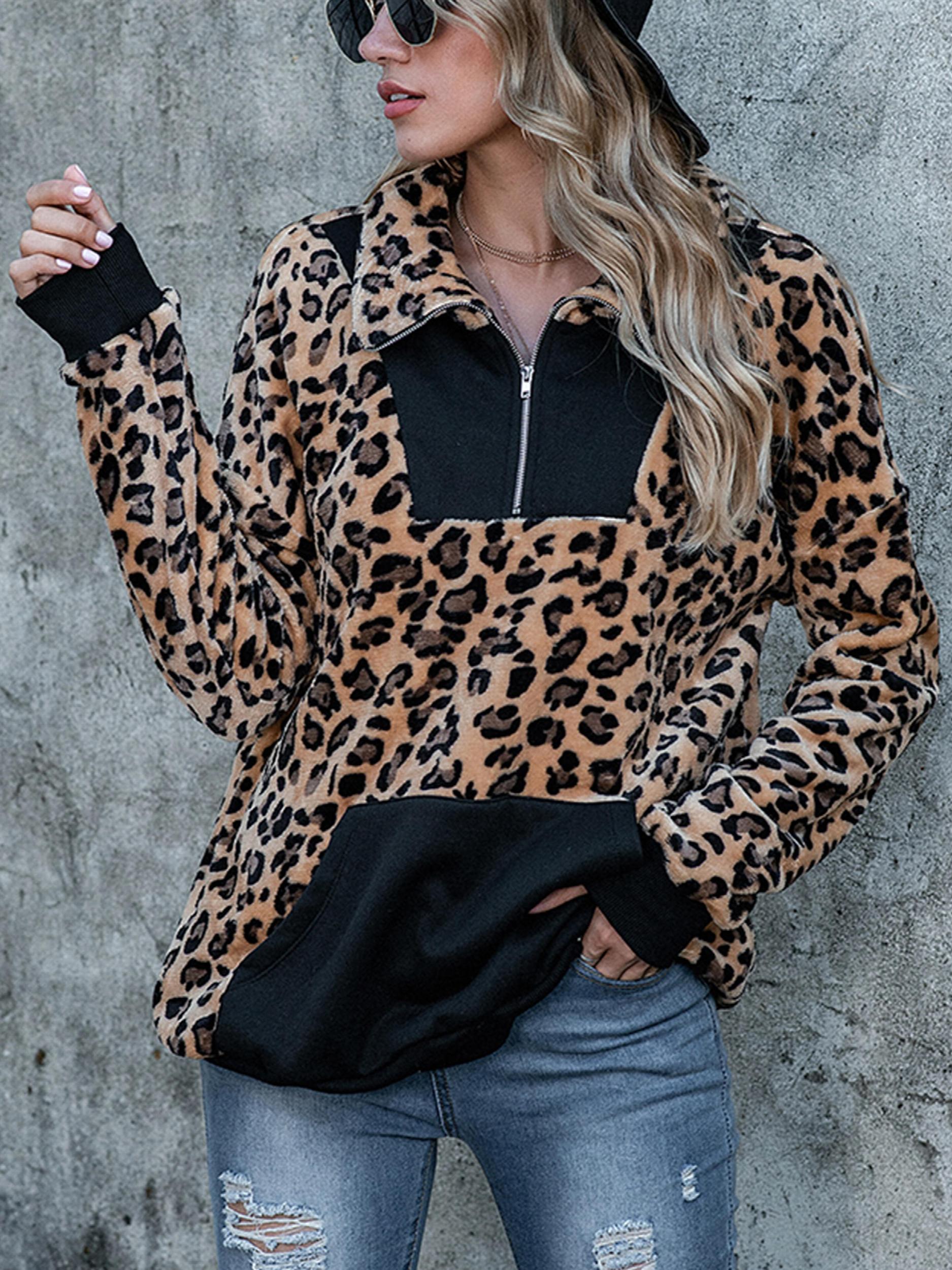 Leopard Print Long Sleeve Pullover Women's Sweatshirt