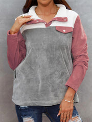Women's Colorblock Stand Neck Teddy Long Sleeve Tops