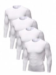 4 Pcs Men's Comfy Sports Compression T-shirts for Fitness Activities