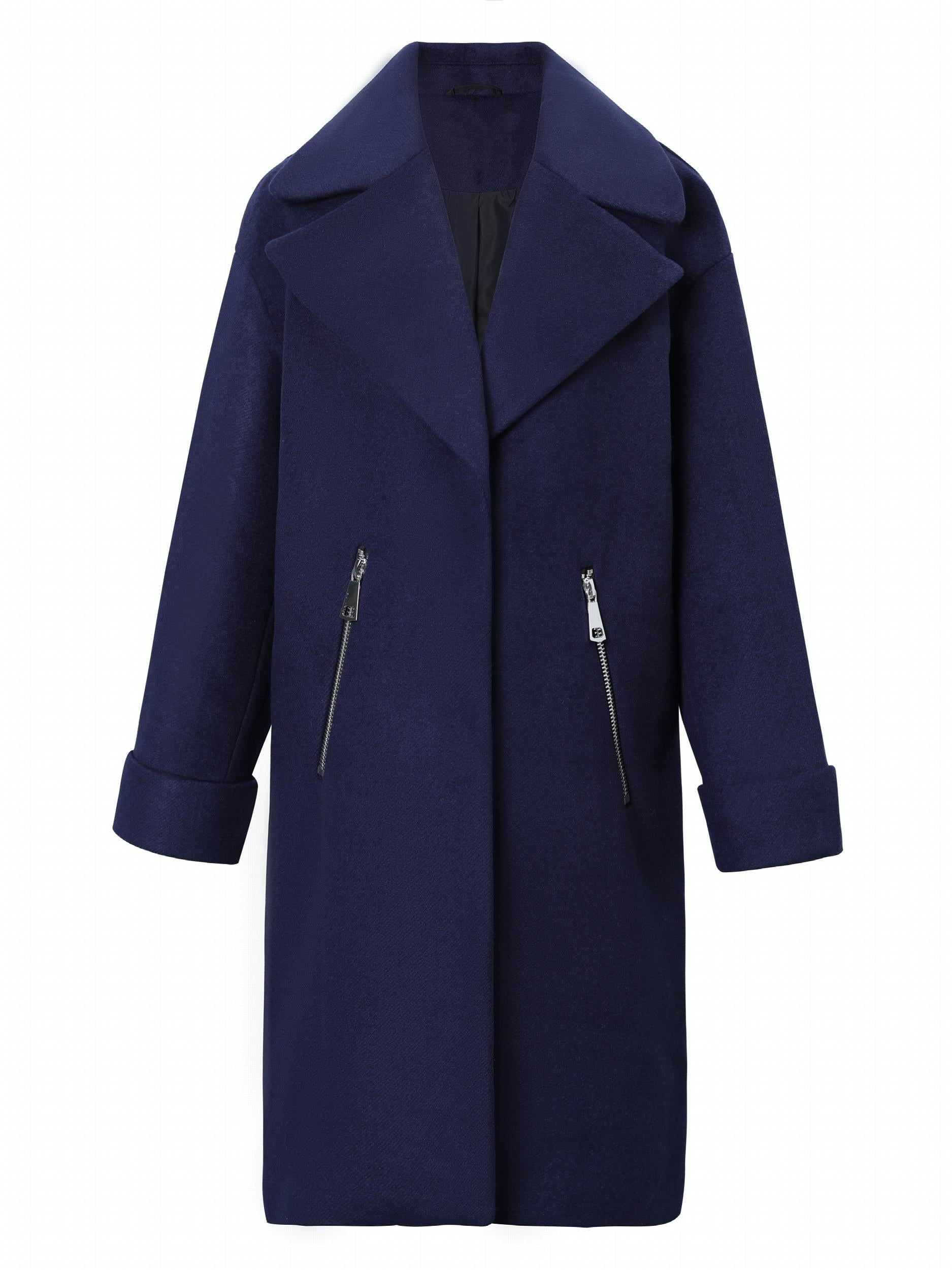 Solid Notched Collar Coat Women's Outerwear