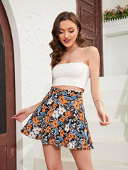 Floral Print Mini Skirt Boho Skirt For Spring & Summer
