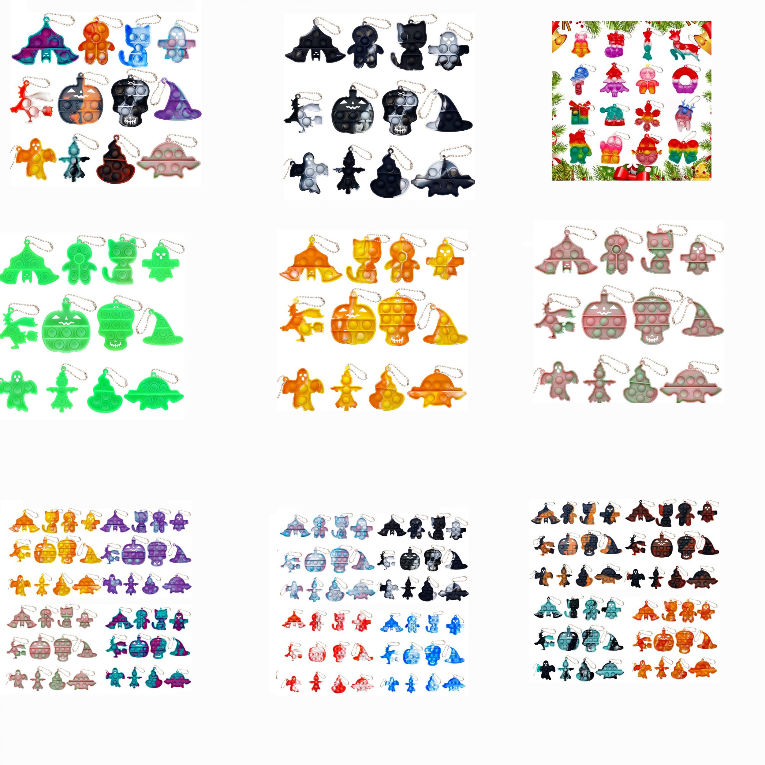 48pcs Random Halloween Toys Christmas Decompression Mini Keychain