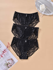 3 Pack Plus Size Lace Trim Briefs Set Dandelion Print High Stretch Underwear