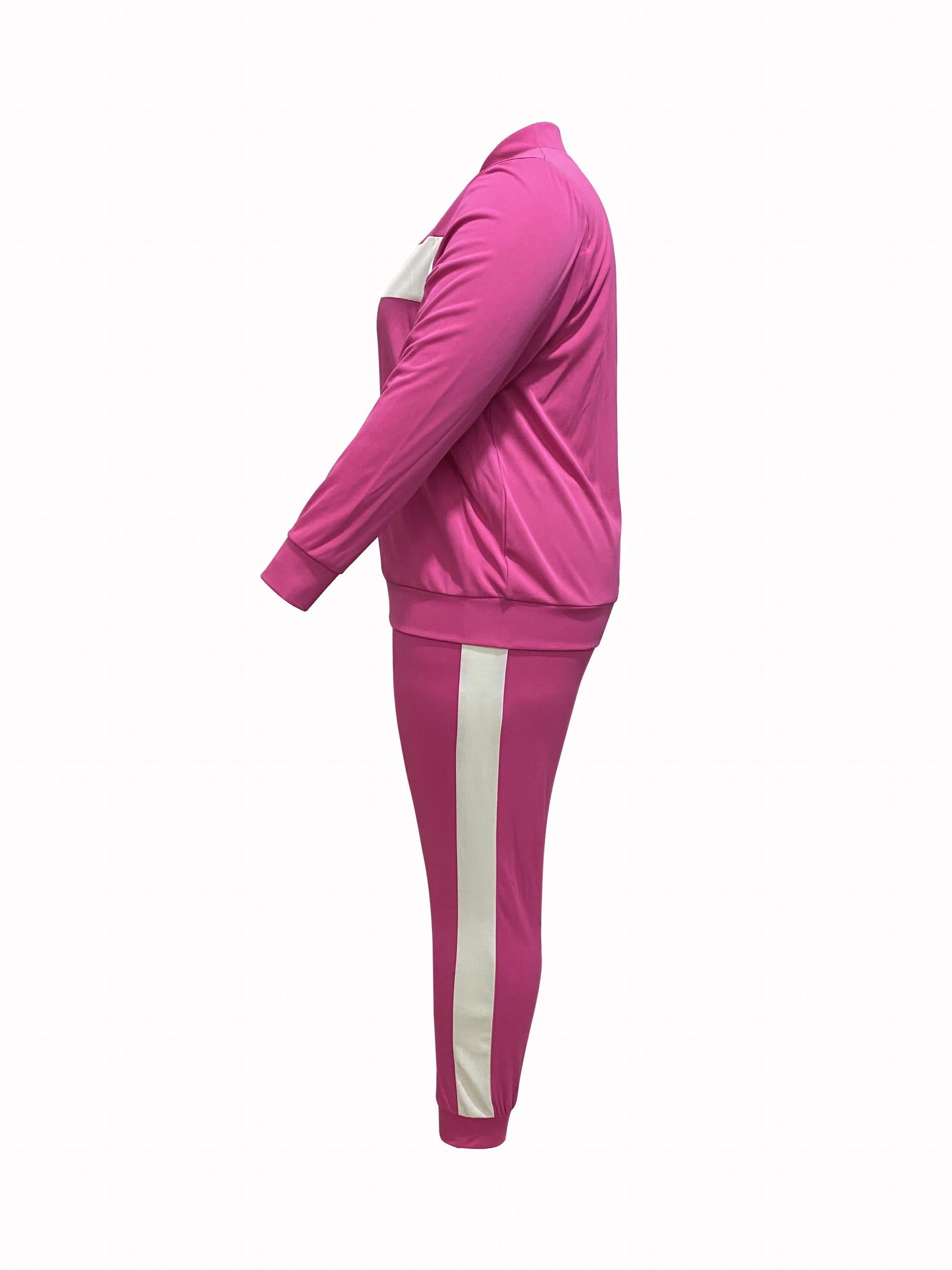 Striped Long Sleeve Stand Collar Zipper Coat & Joggers Set