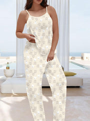 Rabbit Print Cami Top & Wide Leg Pants Pajama Set