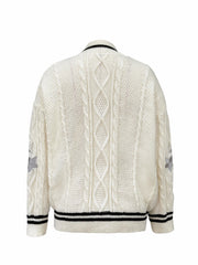 Star Embroidered Contrast Trim Cardigan Long Sleeve Casual Fall Winter