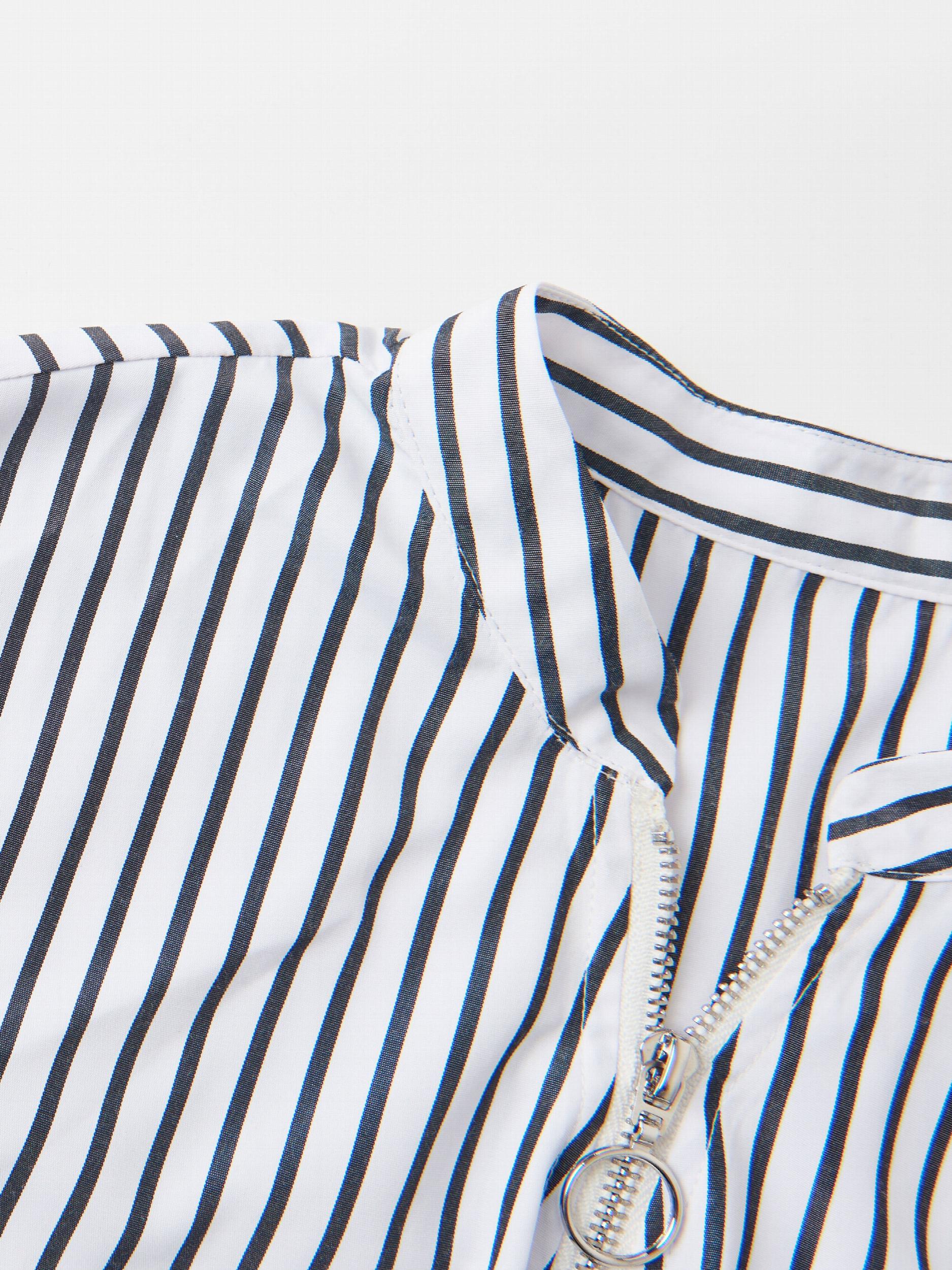 Stripe Print Half Zipper Long Sleeve V Neck Top