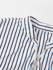 Stripe Print Half Zipper Long Sleeve V Neck Top