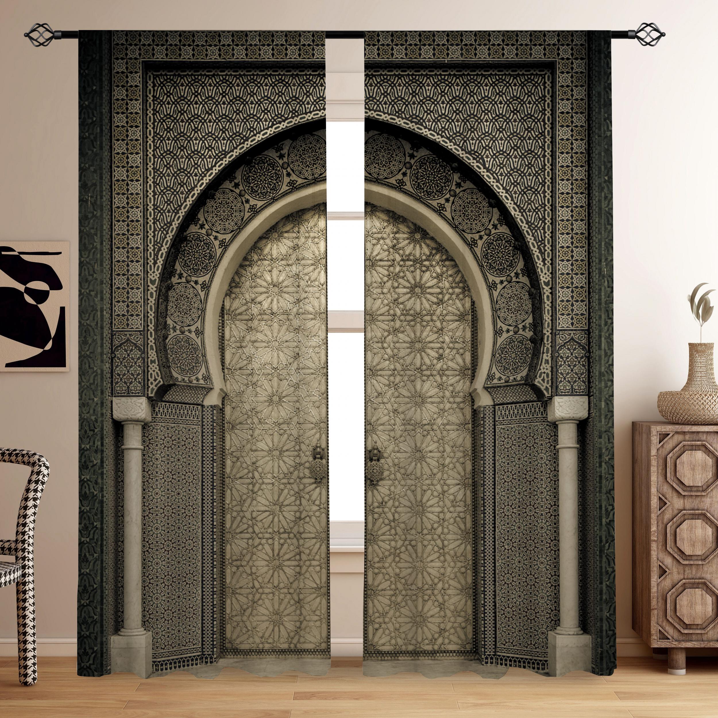 2pcs Moroccan Style Printed Curtains for Living Room Bedroom Kitchen
