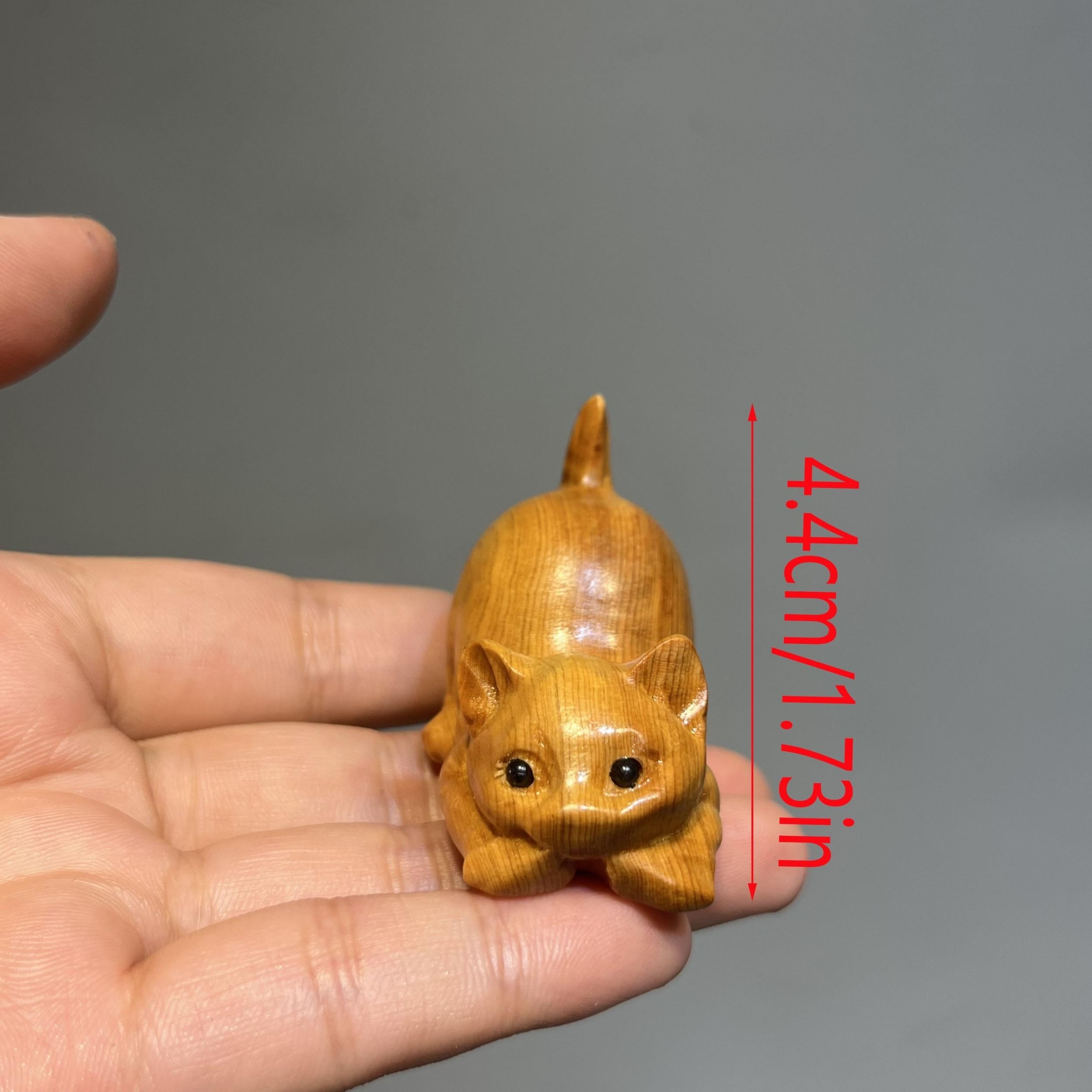 Lazy Kitten Wood Carving Ornament Tea Pet Pendant