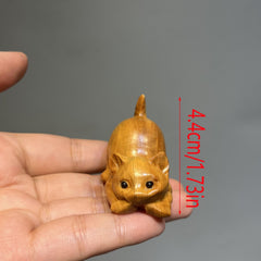Lazy Kitten Wood Carving Ornament Tea Pet Pendant