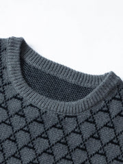 Diamond Pattern Knitted Sweater Men's Casual Warm Pullover Fall Winter