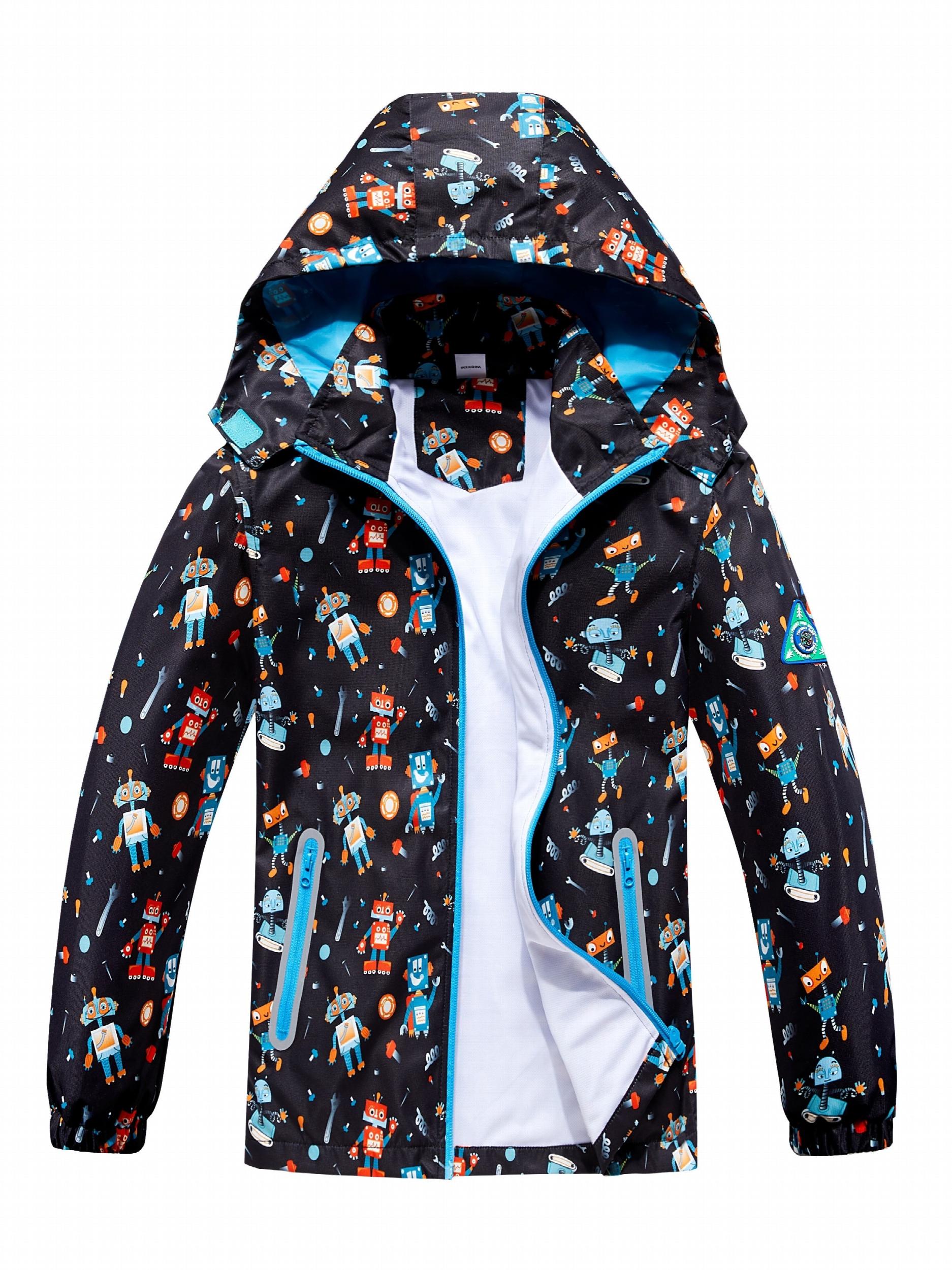 Graffiti Letter Boys Windbreaker Jacket with Hood Long Sleeve Zip Waterproof
