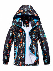 Graffiti Letter Boys Windbreaker Jacket with Hood Long Sleeve Zip Waterproof