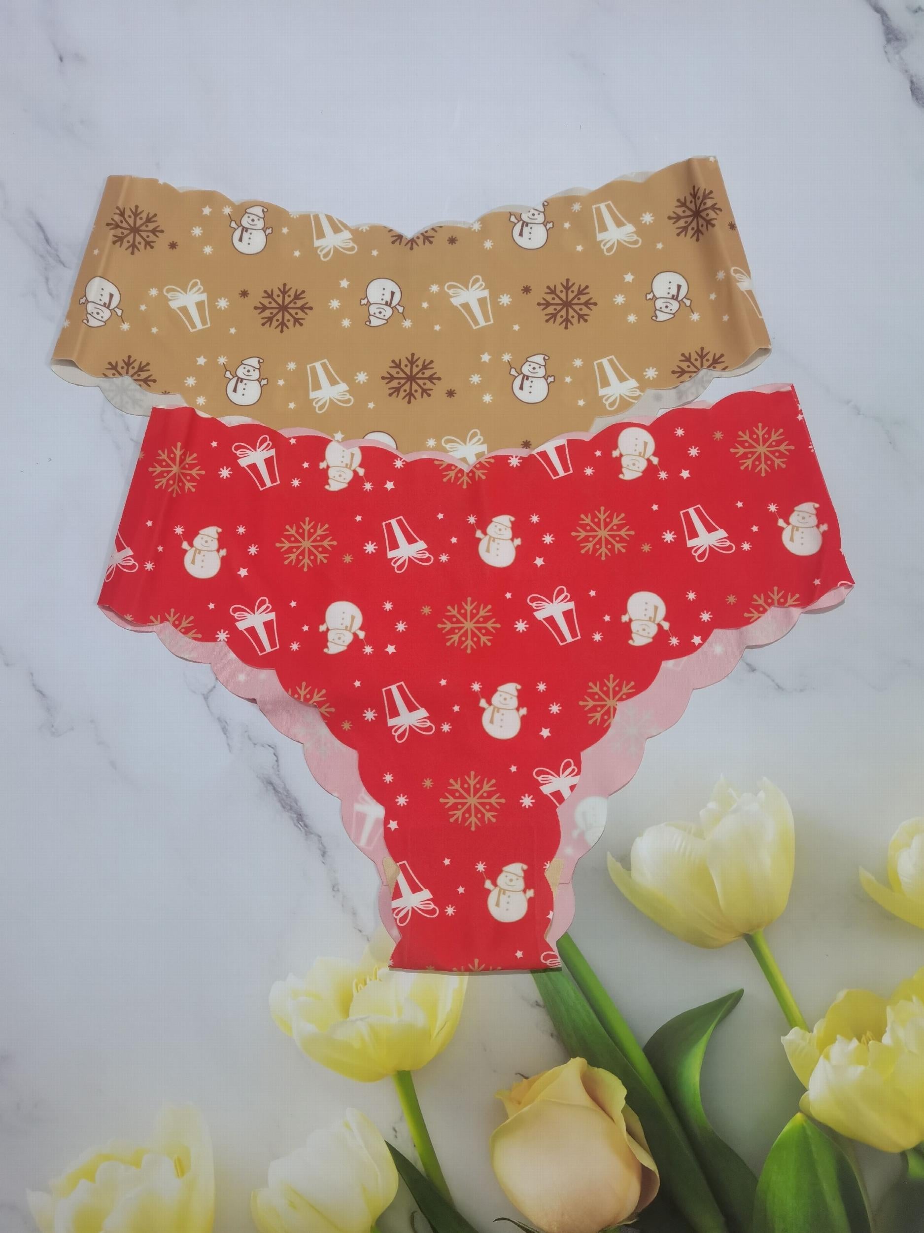 6pcs Christmas Print Briefs Scallop Trim Panties Women's Lingerie