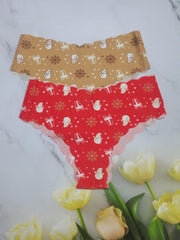 6pcs Christmas Print Briefs Scallop Trim Panties Women's Lingerie