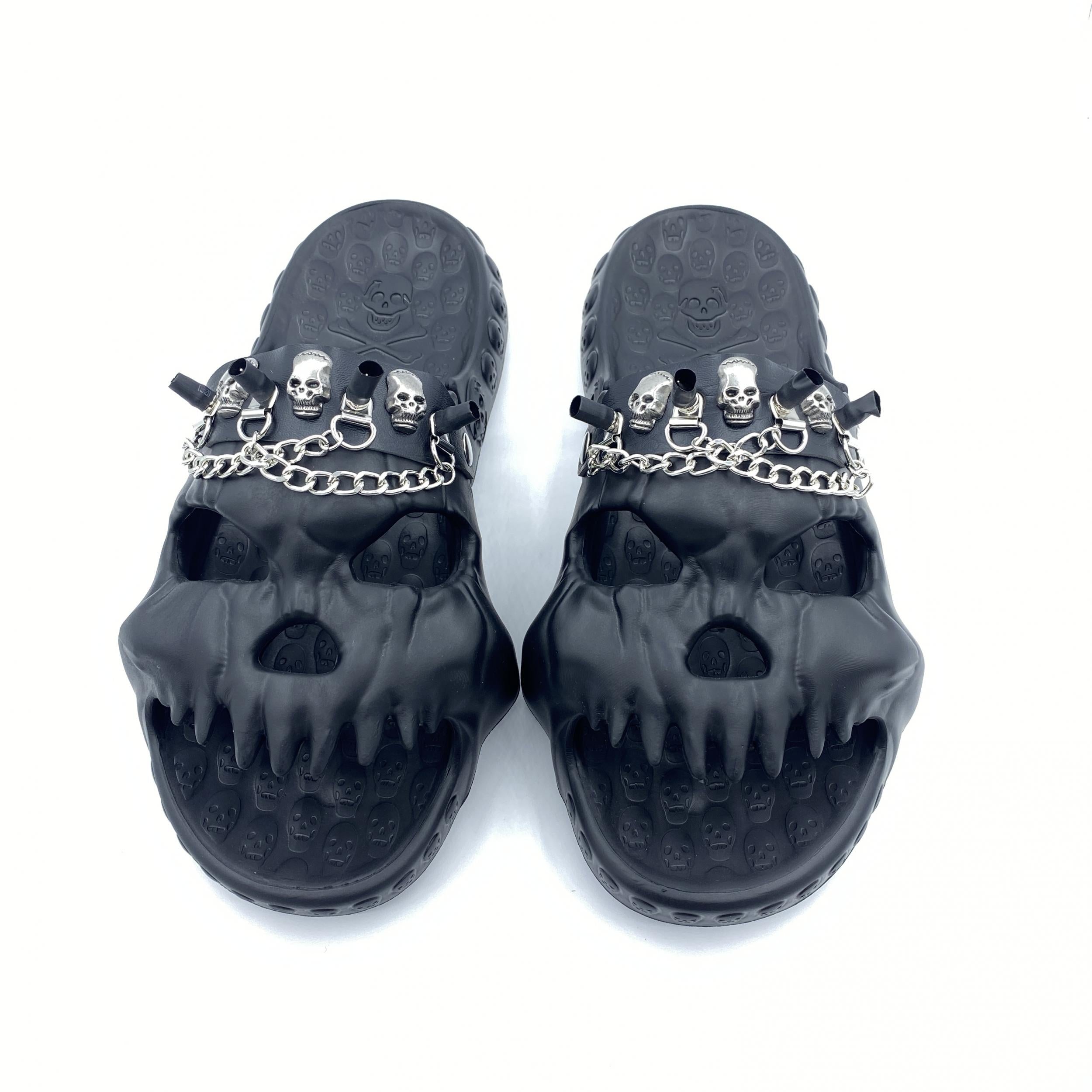 Men's Skull Slides w/ Chains Thick Bottom Comfort Slippers