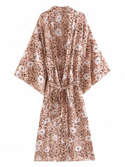 Leopard Print Cover Up Shirt V Neck Loose Fit With Waistband Beachwear
