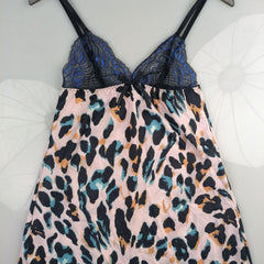Lace Slip Nightdress Sexy V Neck Leopard Sleep Dress Women's Sleepwear