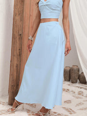 High Waist Flared Maxi Skirt Women's Clothing