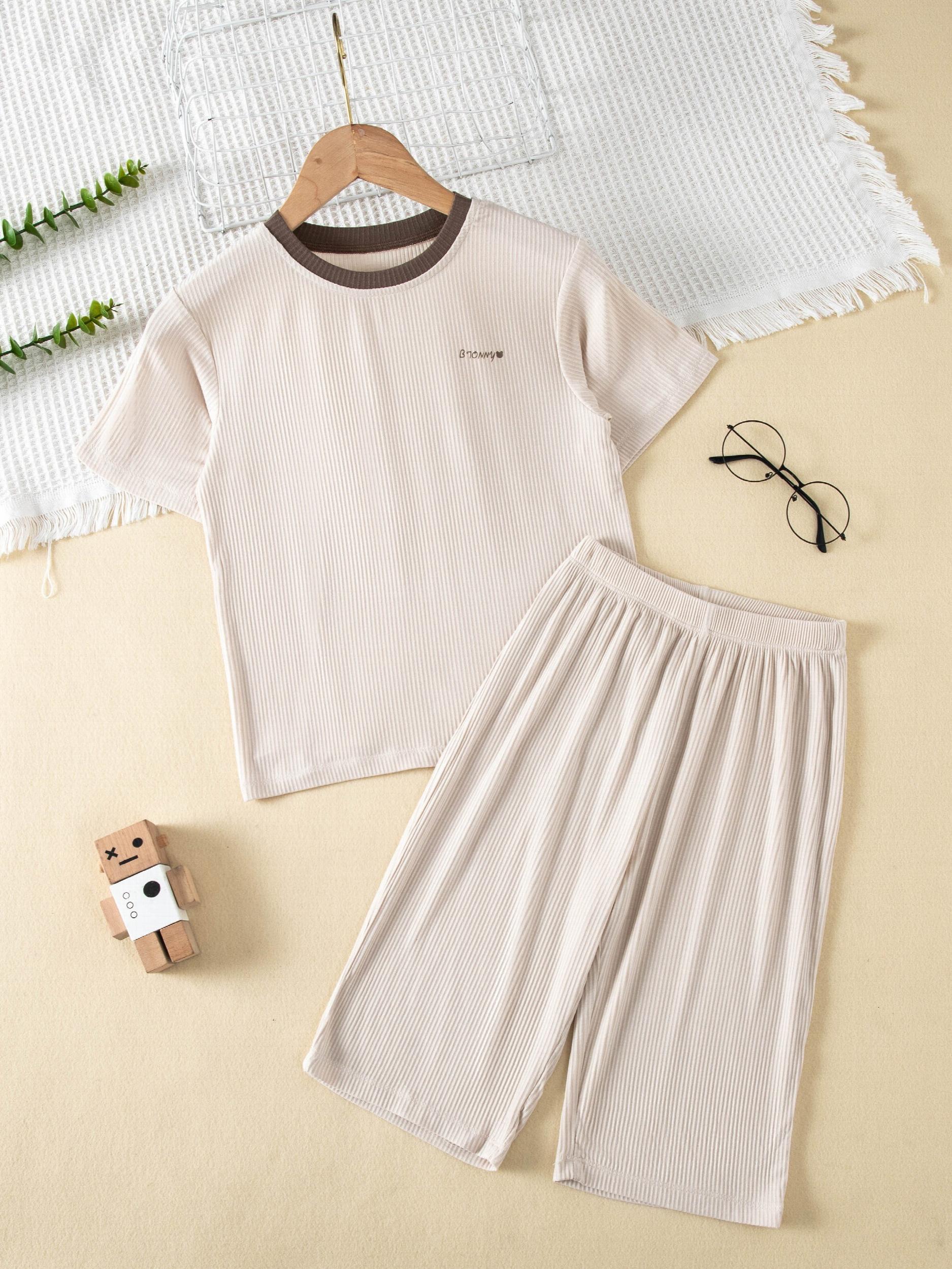 Boys Casual Letter Graphic Print T-shirt & Shorts Pajama Set for Summer