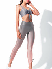 Yoga Sports Set Drawstring Crop Top & Slim Cropped Leggings Activewear