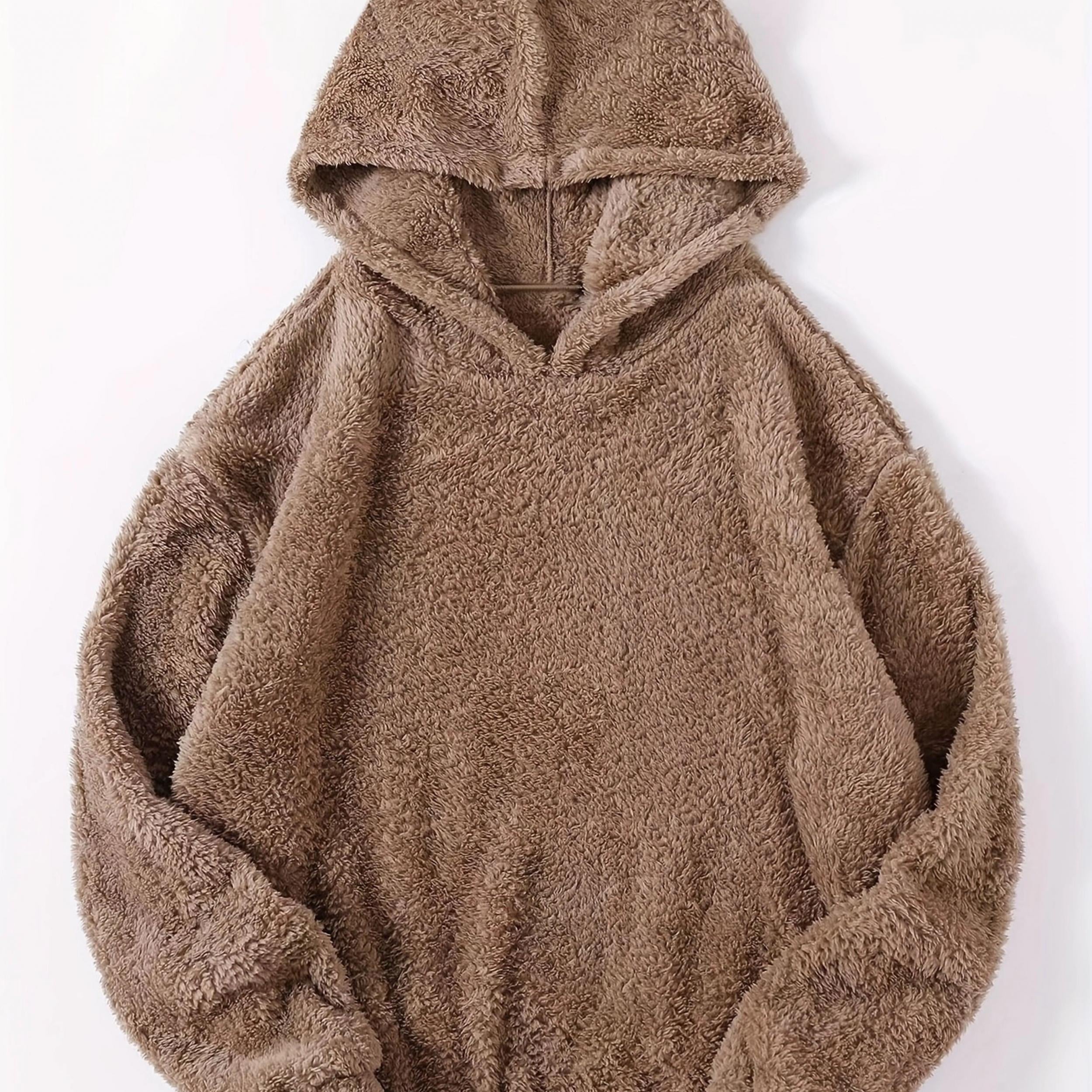 Women's Plus Size Hooded Fuzzy Fleece Lounge Top