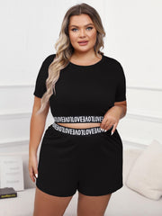 Casual Loungewear Set Solid Letter Tape Crop Top & Shorts