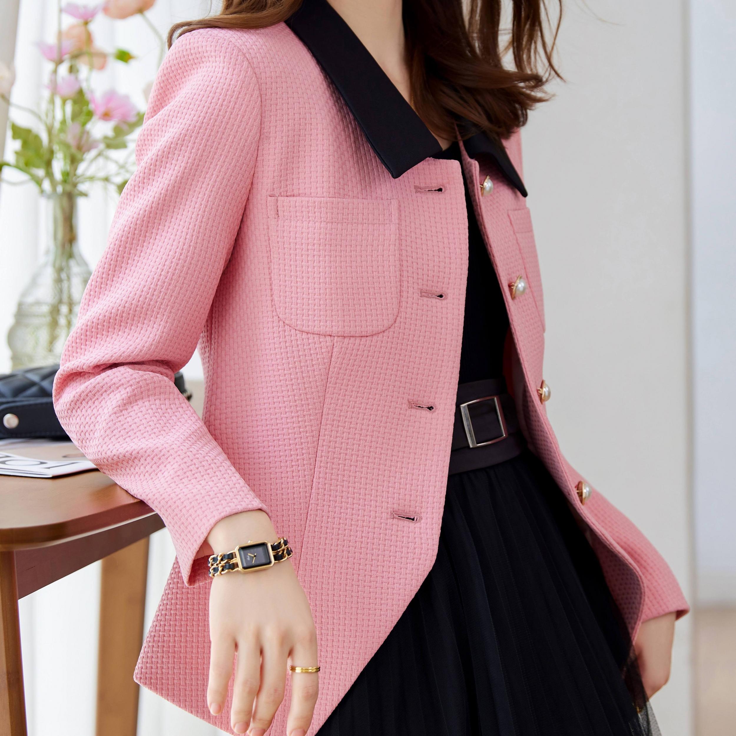 Waffle Grid Work Blazer with Dual Pockets