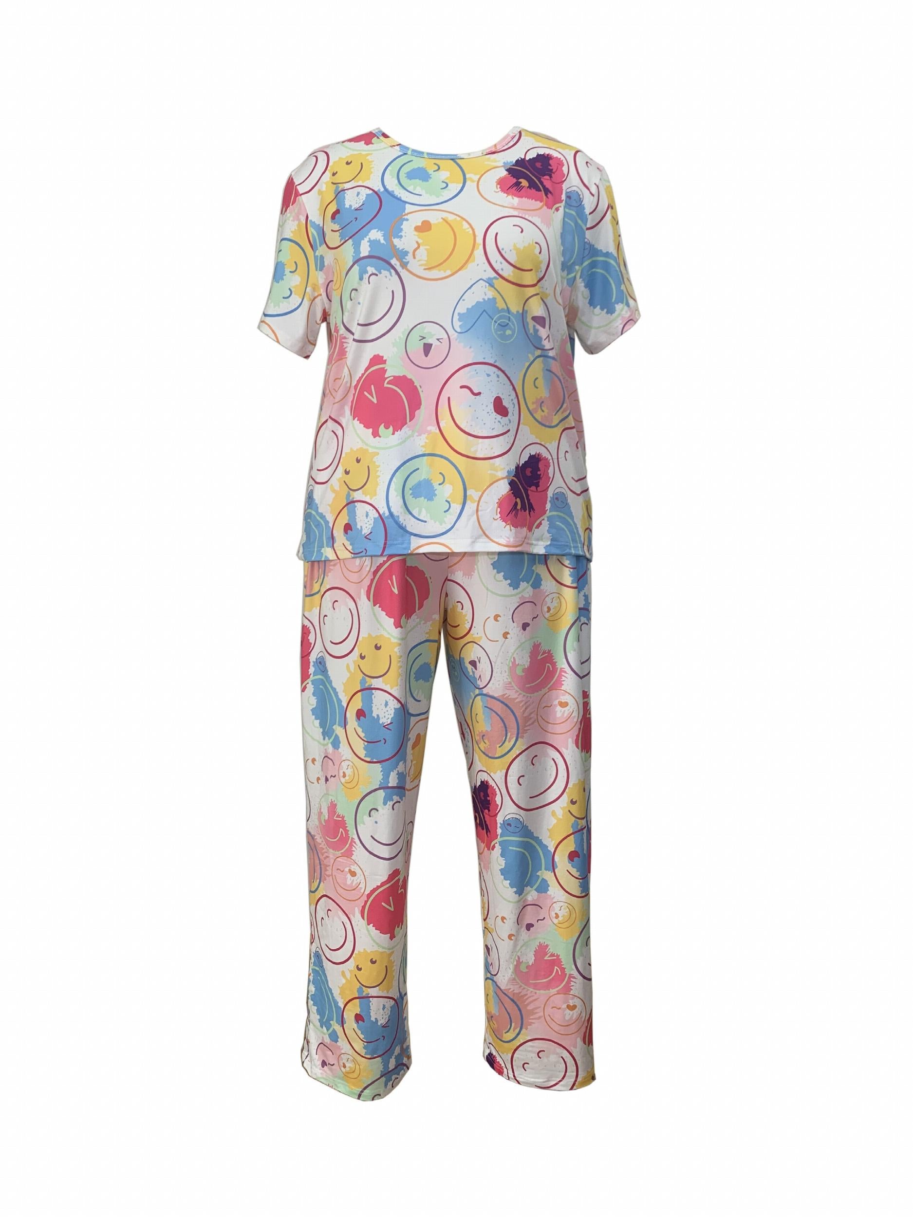 Tie Dye & Face Print Pajamas Two Piece Set