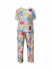 Tie Dye & Face Print Pajamas Two Piece Set