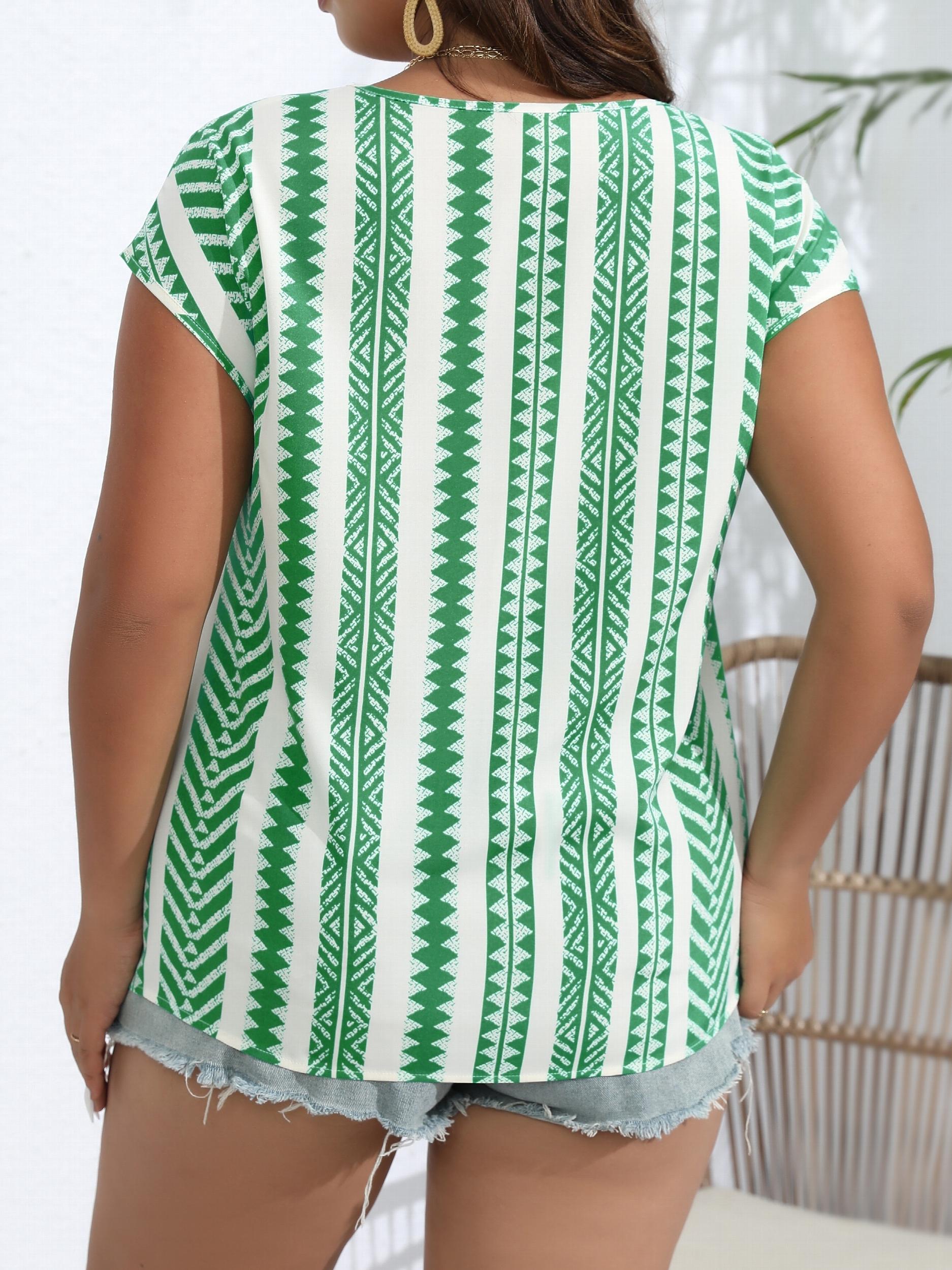 Boho Blouse Women's Tribal Print Lace Panel Short Sleeve Tee