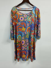 Boho Dress Women's Plus Paisley Print Three Quarter Sleeve