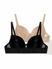 2 Pack Casual Bra Set Women's Plus Floral Jacquard Dot Print Stretch Bra