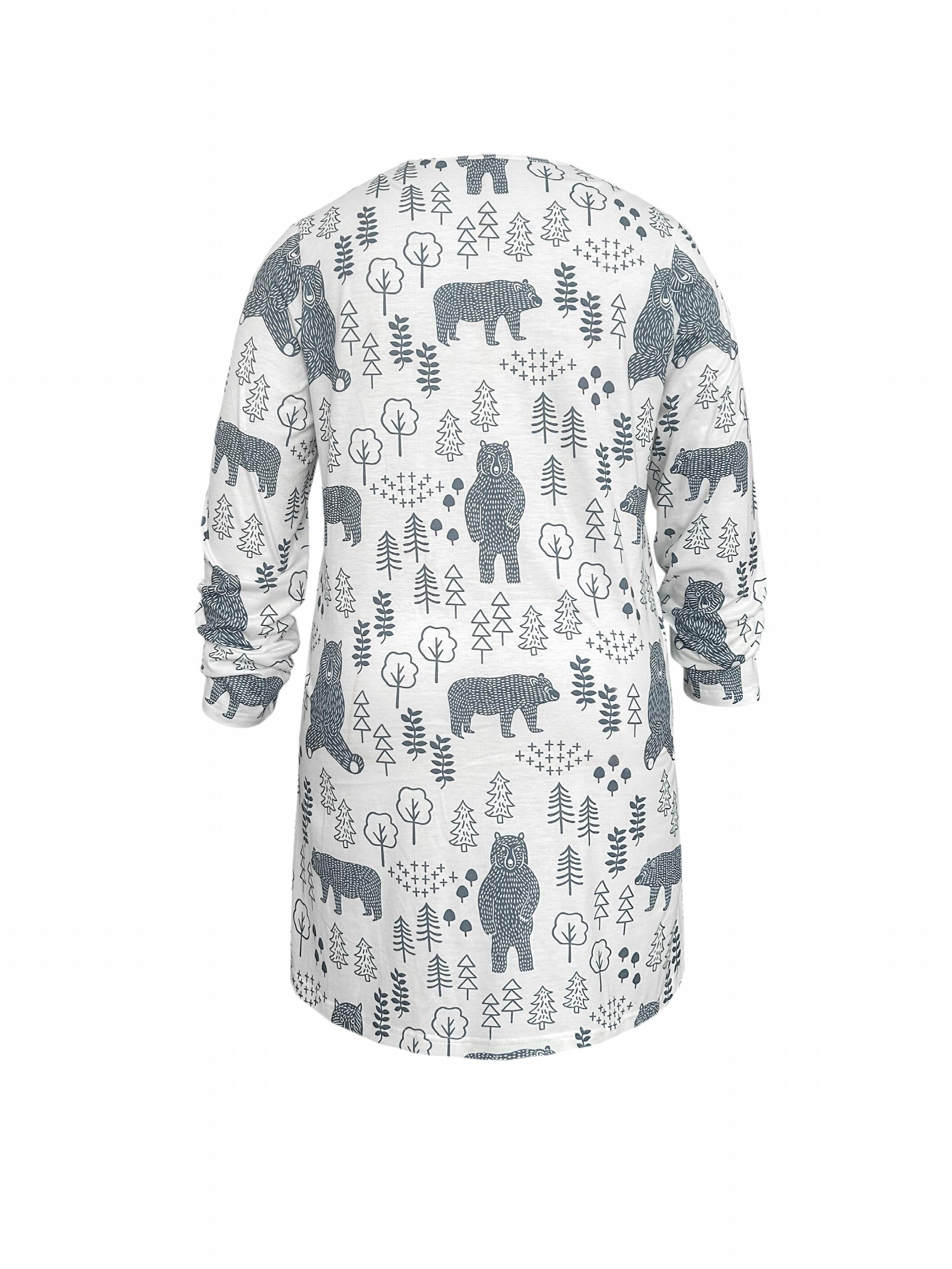 Tree & Bear Print Long Cardigan