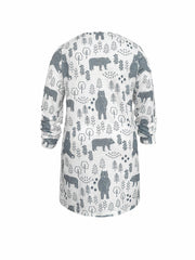 Tree & Bear Print Long Cardigan