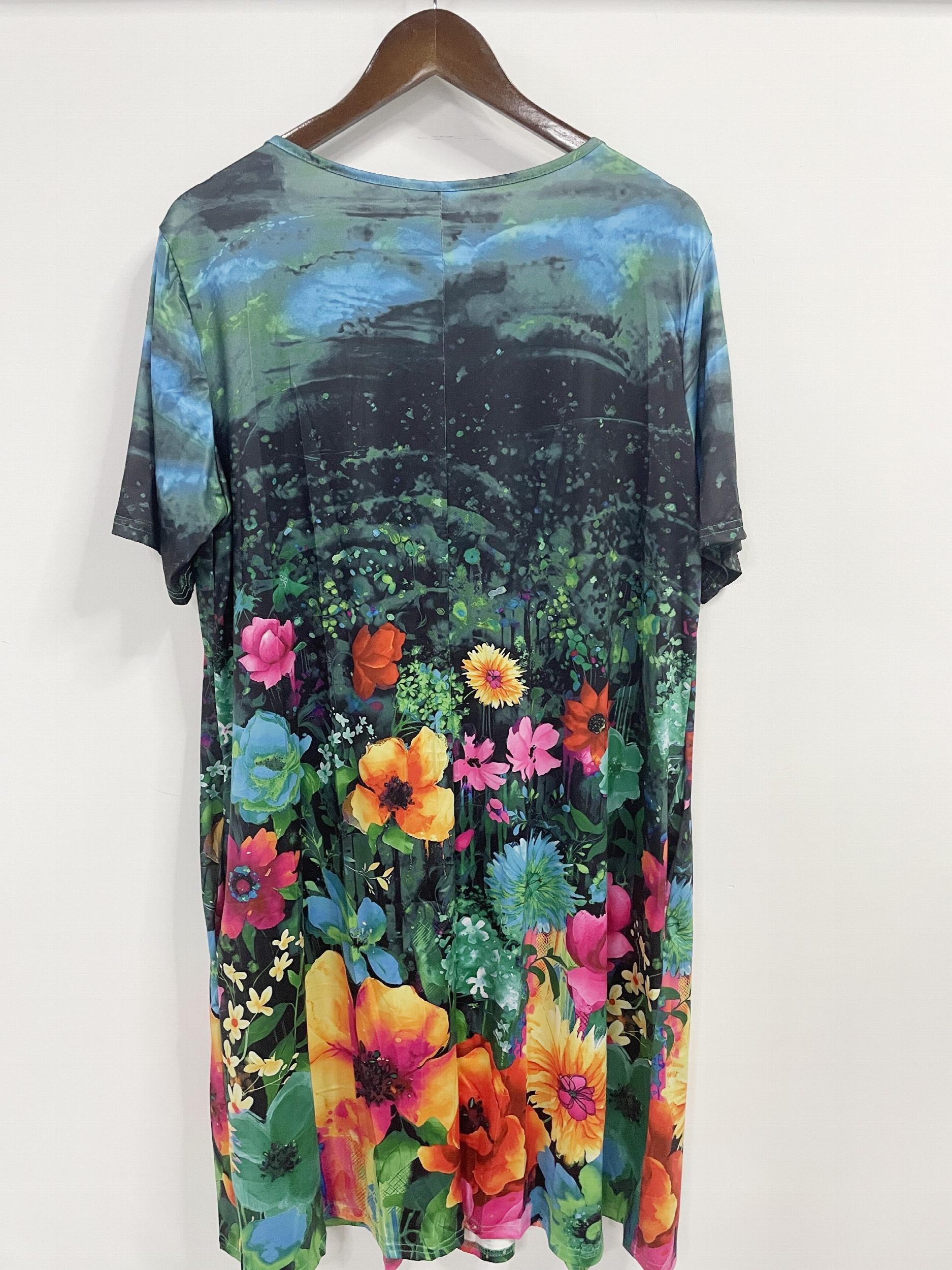 Floral Print Short Sleeve Dress With Pockets