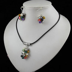 Black Leather Baroque Pearl Necklace Earring Set